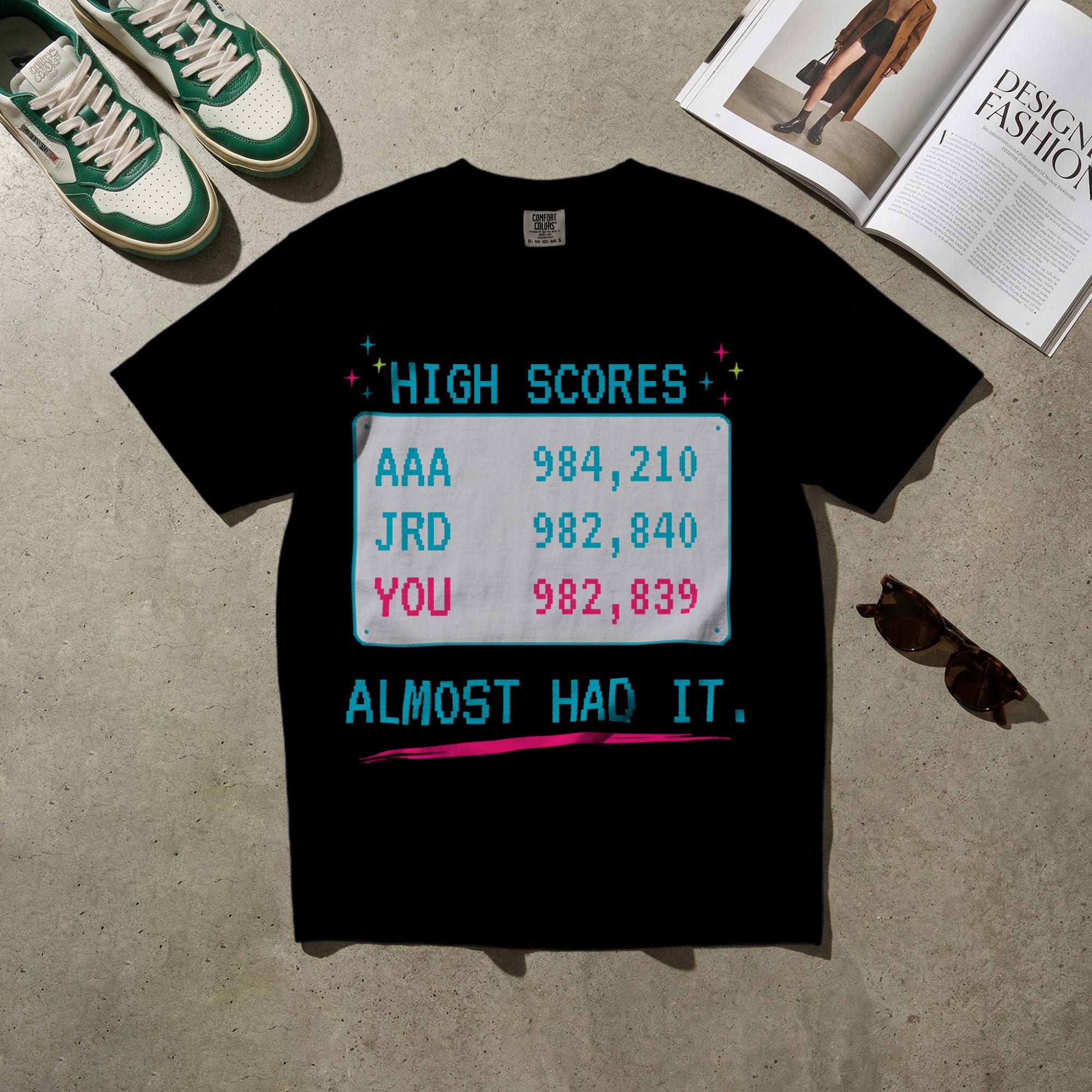 High Scores, Almost Had It — Vintage 80s Arcade Graphic Tee | Faded Memory Supply