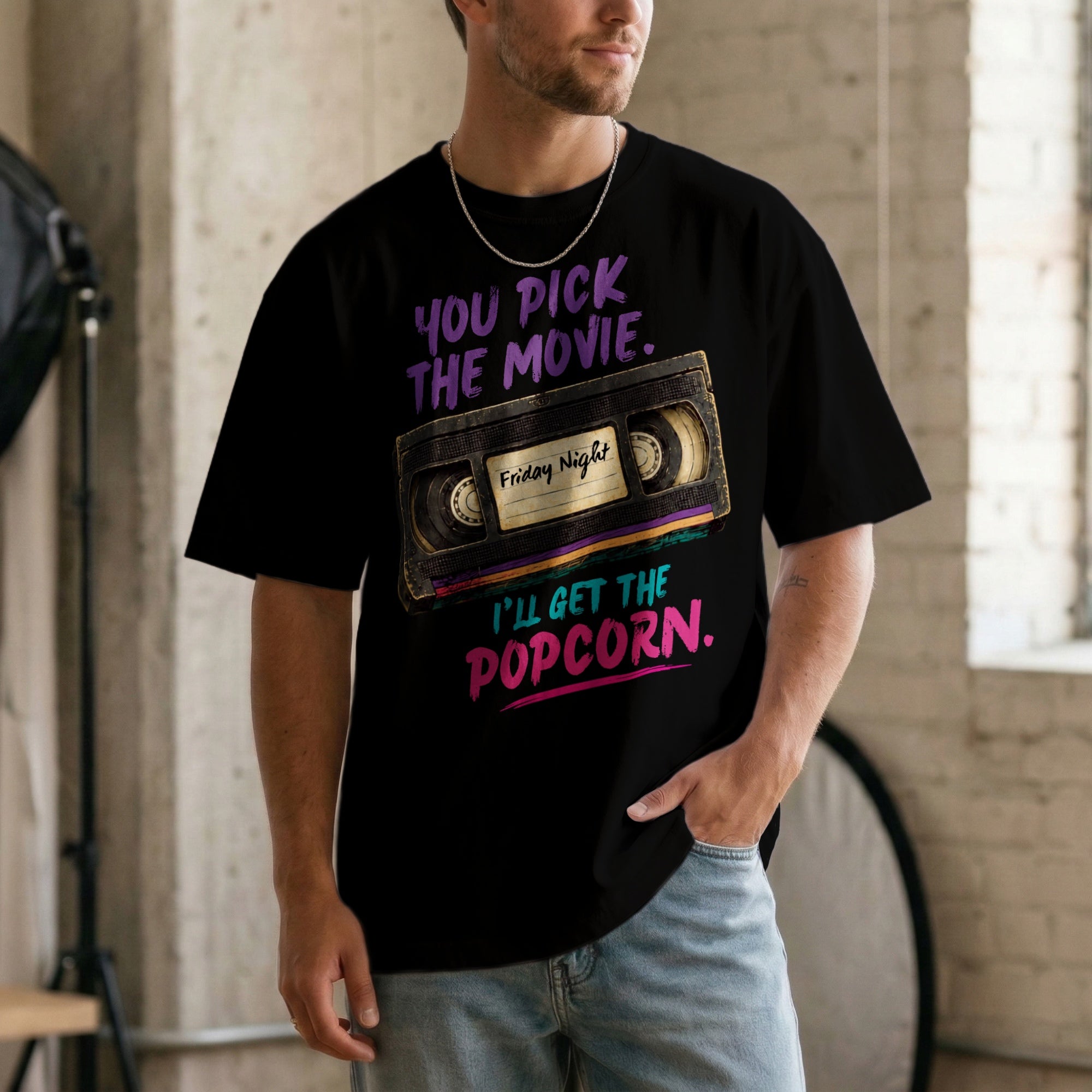 You Pick the Movie, I’ll Get the Popcorn — Vintage 80s VHS Graphic Tee | Faded Memory Supply