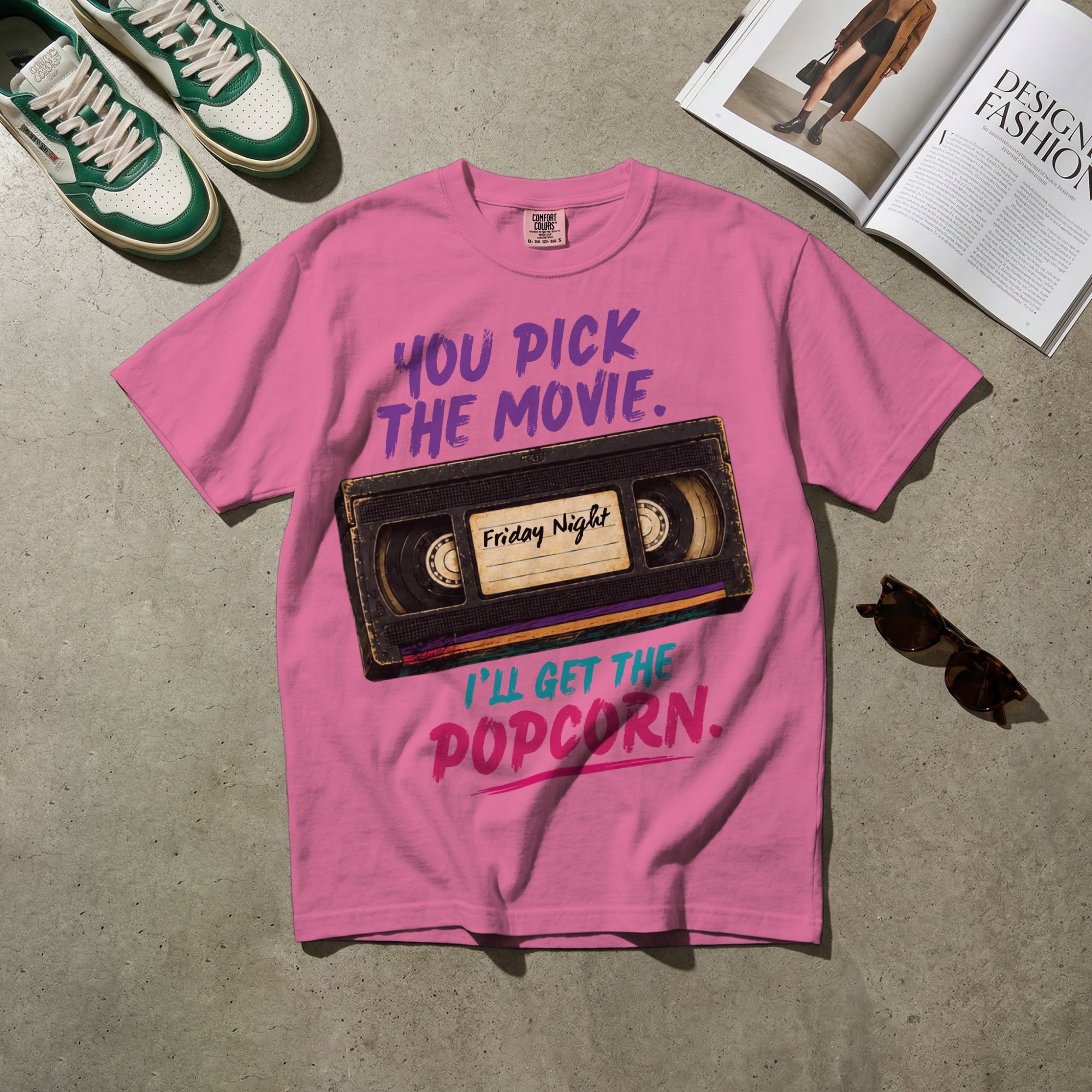 You Pick the Movie, I’ll Get the Popcorn — Vintage 80s VHS Graphic Tee | Faded Memory Supply