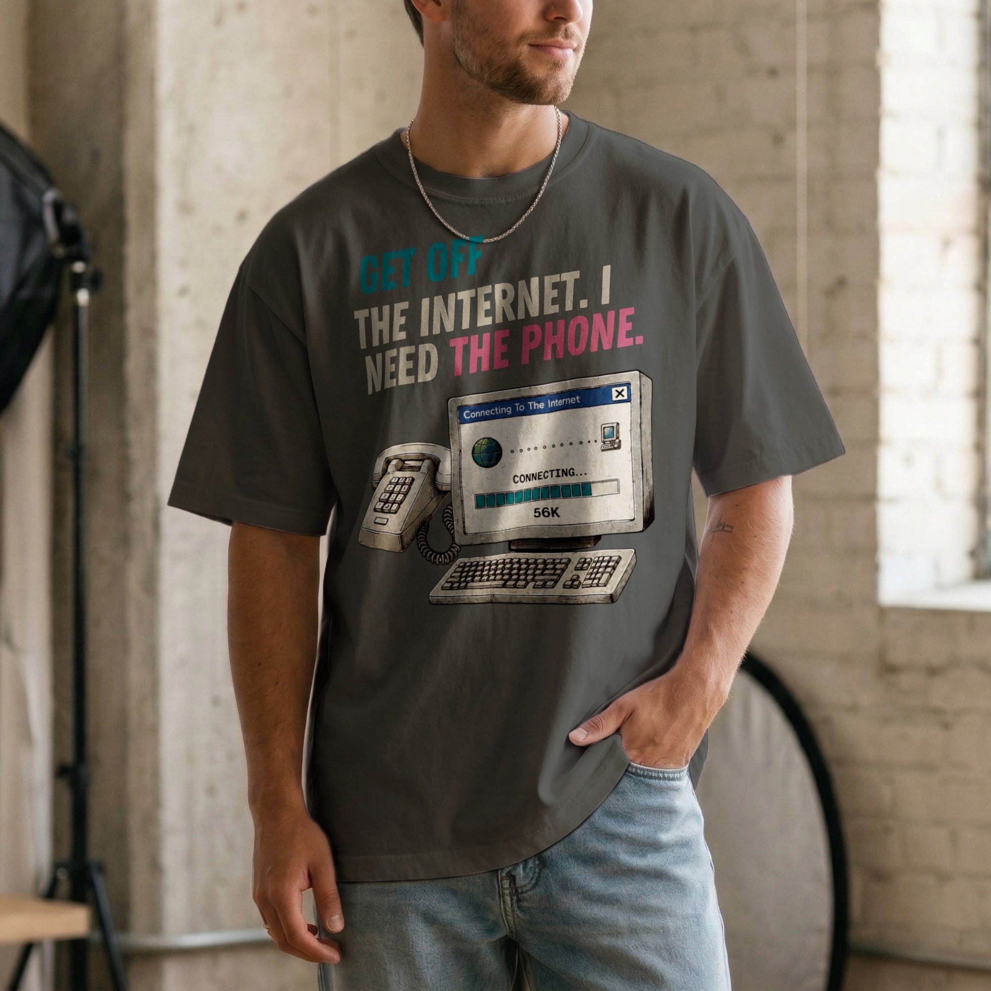 Get Off the Internet, I Need the Phone — Vintage 90s Dial-Up Graphic Tee | Faded Memory Supply