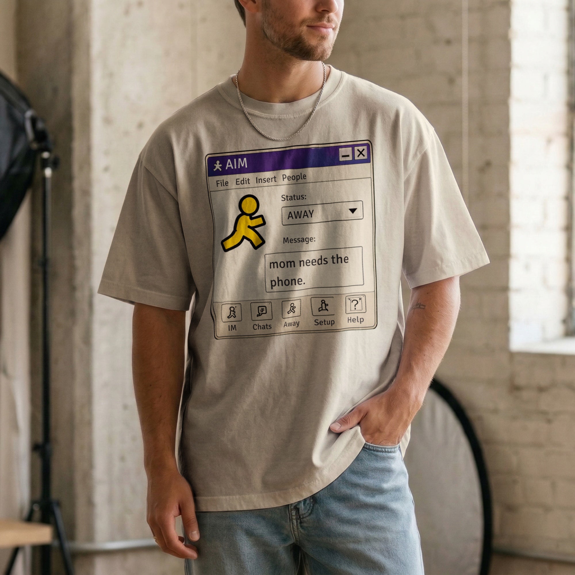 Mom Needs the Phone — Vintage 90s AIM Graphic Tee | Faded Memory Supply