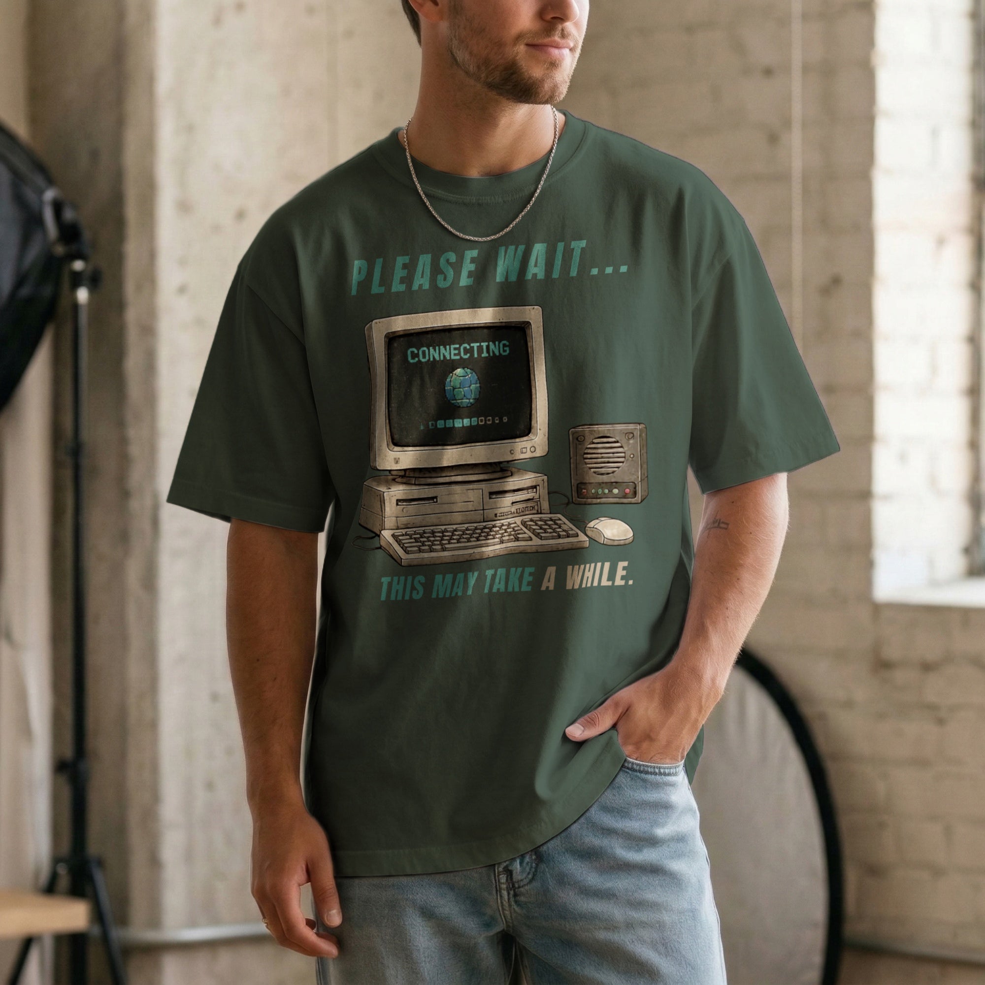 Please Wait, This May Take a While — Vintage 90s Computer Graphic Tee | Faded Memory Supply