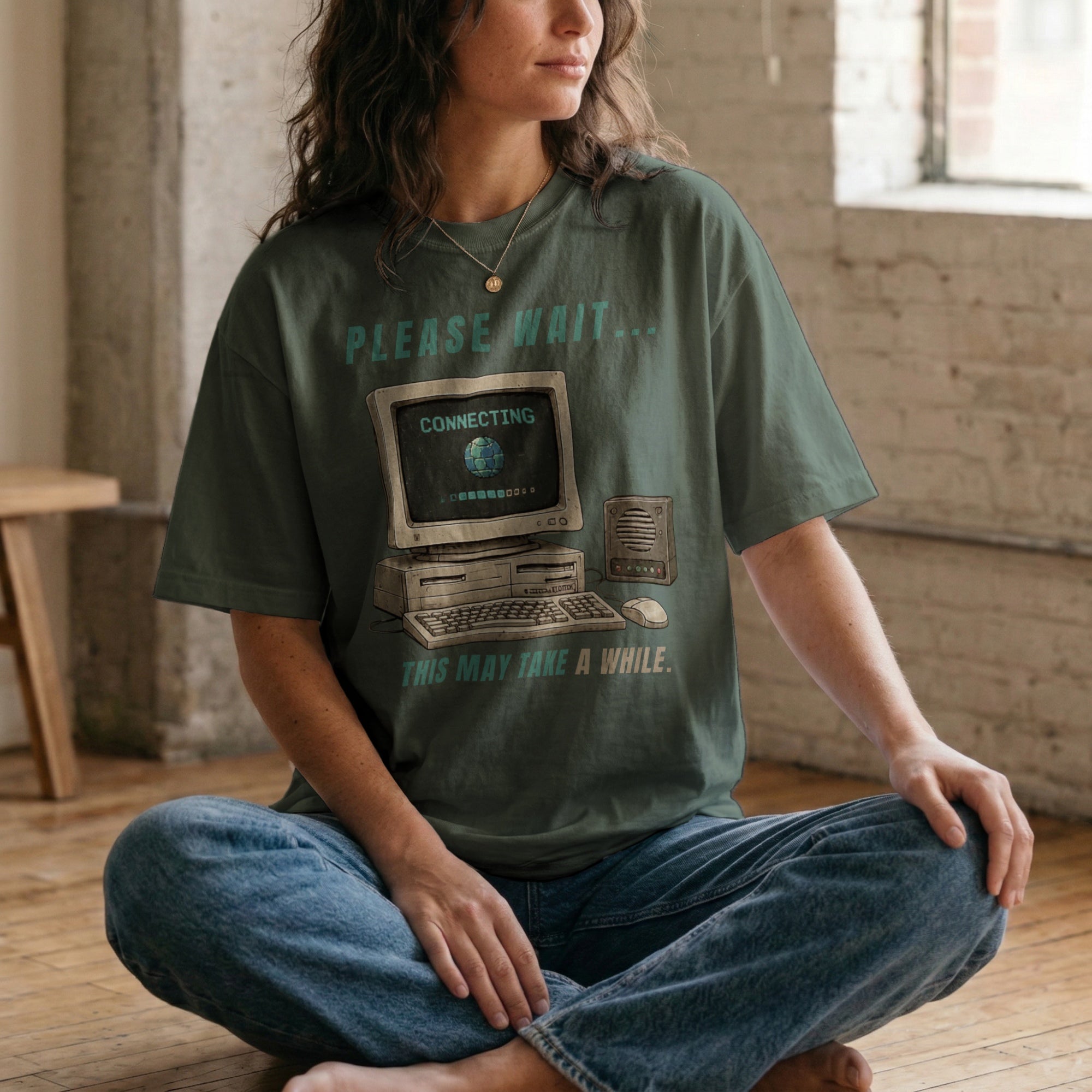 Please Wait, This May Take a While — Vintage 90s Computer Graphic Tee | Faded Memory Supply