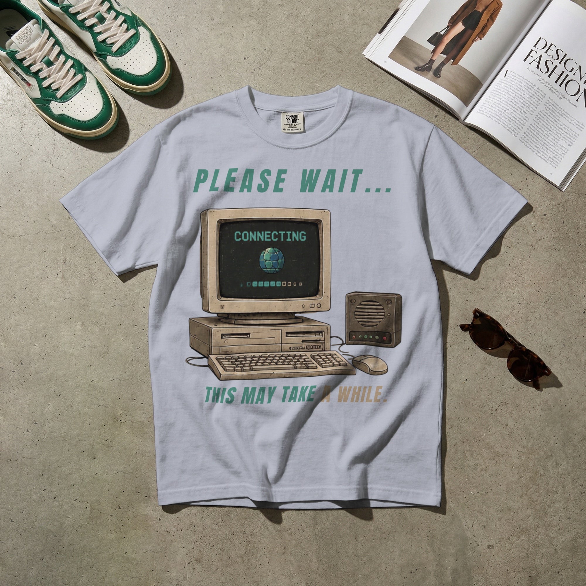 Please Wait, This May Take a While — Vintage 90s Computer Graphic Tee | Faded Memory Supply